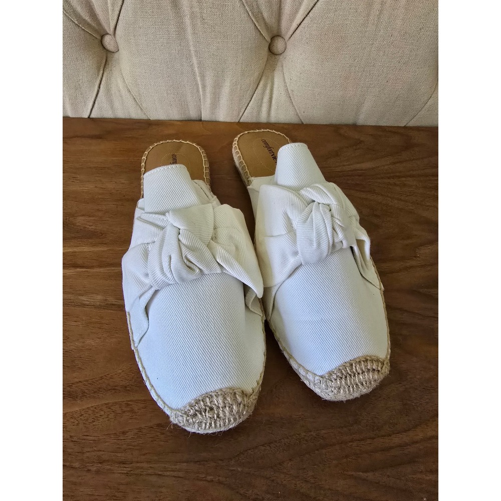 Comfortview White Bow Espadrille Mules Women's Size 10.5 WW Wide Width